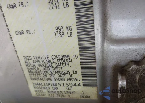 2011 Nissan Altima 2.5 S z USA, uszkodzony, nr VIN 1N4AL2AP1BN515944